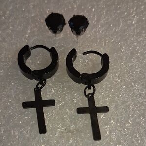 Black Cross Hoop Earrings and Stud Set